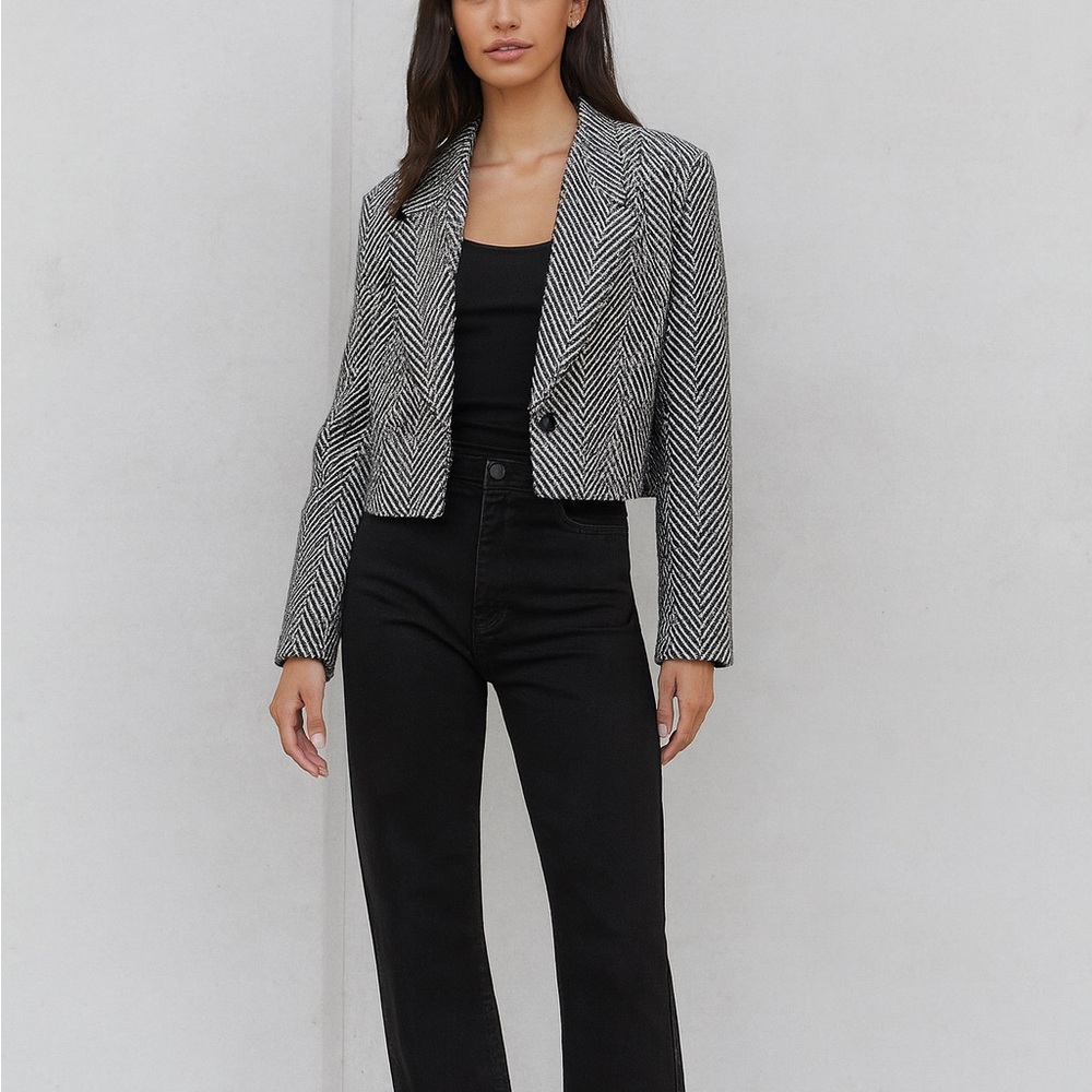 Halogen Black and White Herringbone Blazer